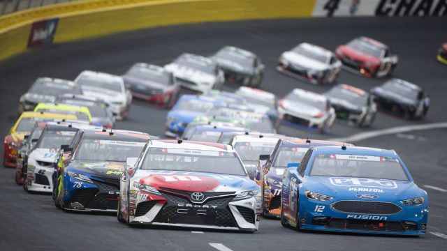 Kyle Busch (18) races down the front stretch during the Coca-Cola 600 at Charlotte Motor Speedway in Concord, North Carolina (Photo by actionsports/Deposit Photo)