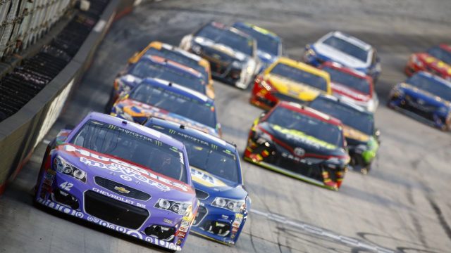 Kyle Larson (42) brings his race car down the front stretch during the Bass Pro Shops NRA Night Race at Bristol Motor Speedway in Bristol, Tennessee. (Photo by actionsports/Deposit Photos)